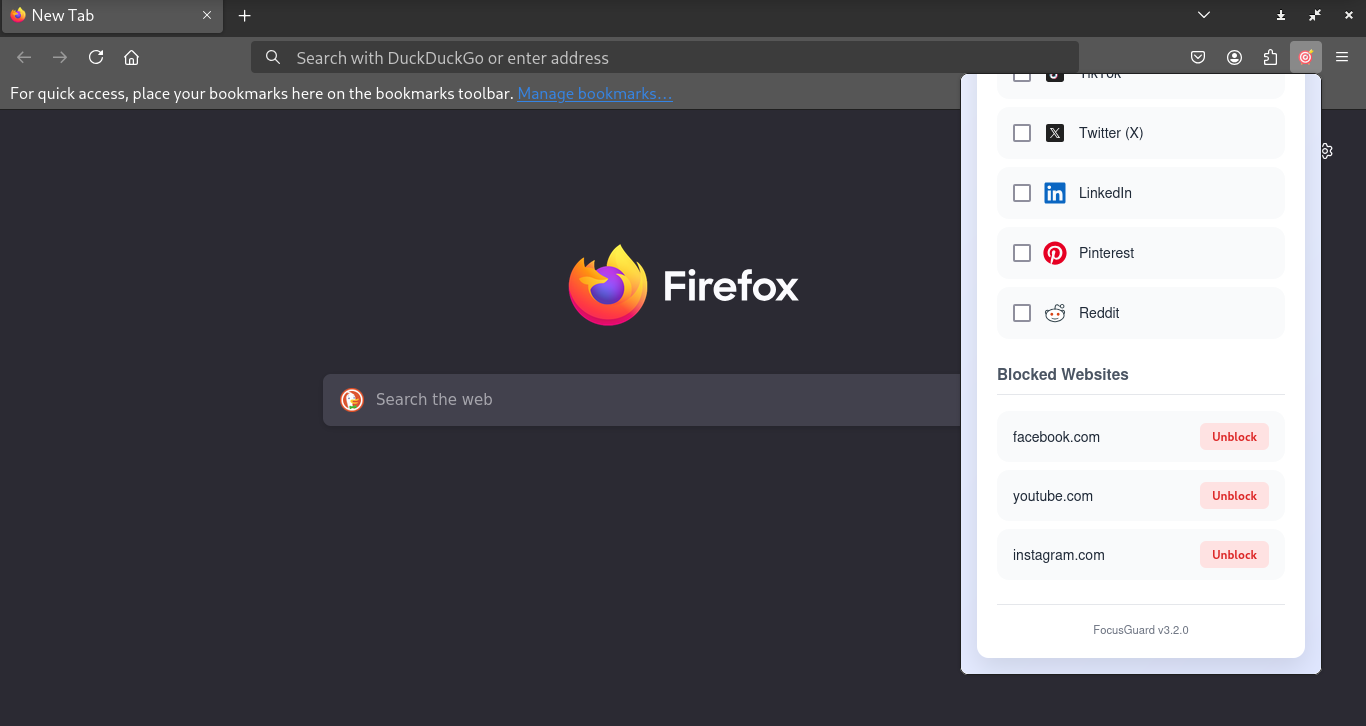 Settings panel